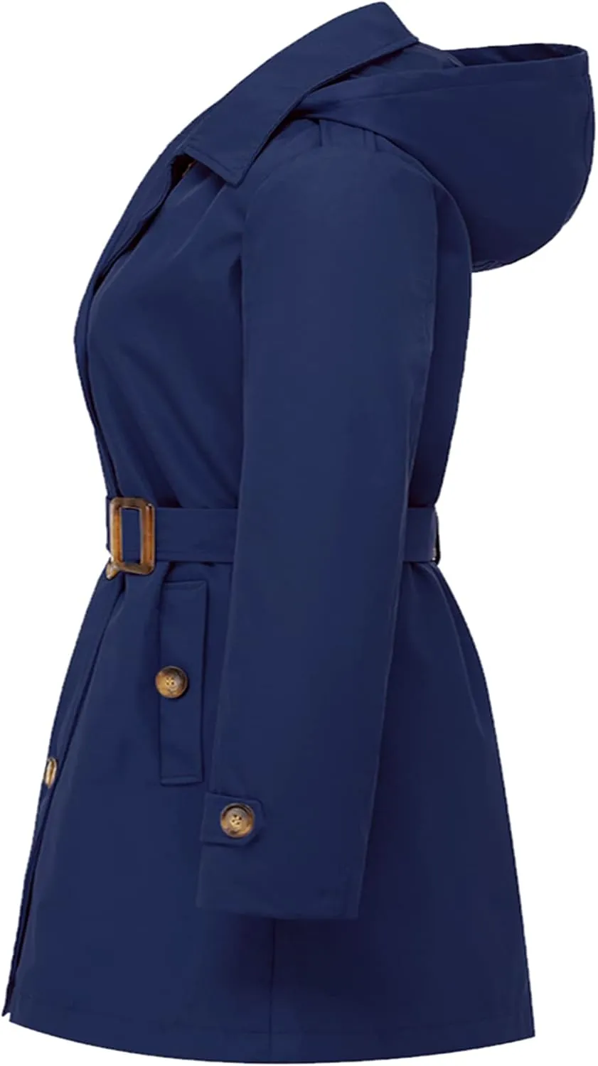 Chrisuno Women's Plus Size Double Breasted Trench Coats Mid-Length Belted Overcoat Dress Jacket with Detachable Hood