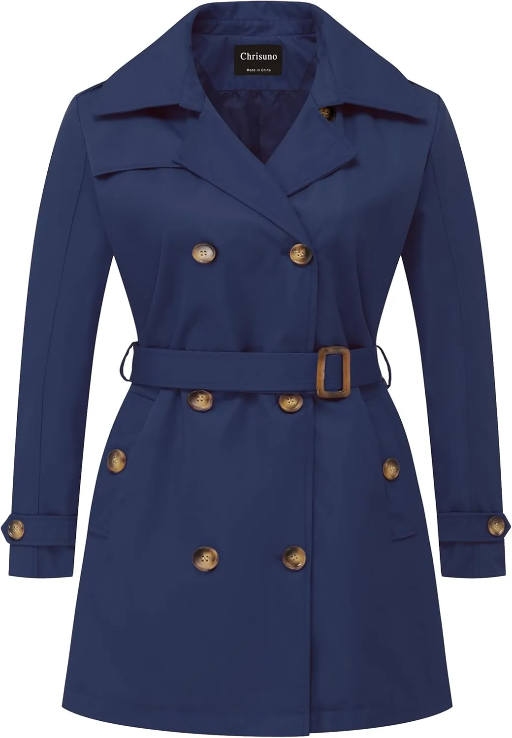 Chrisuno Women's Plus Size Double Breasted Trench Coats Mid-Length Belted Overcoat Dress Jacket with Detachable Hood