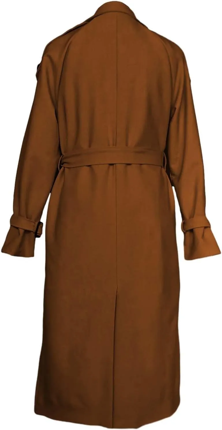 Classic Lapel Overcoat with Belt Midi Length Overcoat Overcoat Outerwear with Belt Pea Coats for Women Light Weight