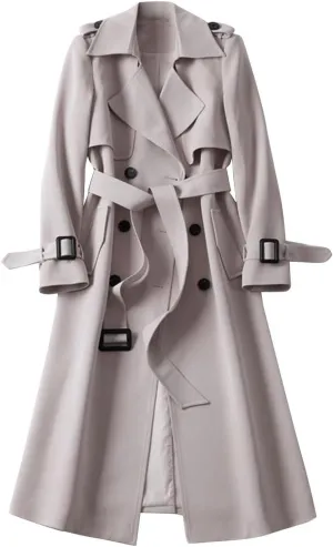 Classic Lapel Overcoat with Belt Midi Length Overcoat Overcoat Outerwear with Belt Pea Coats for Women Light Weight