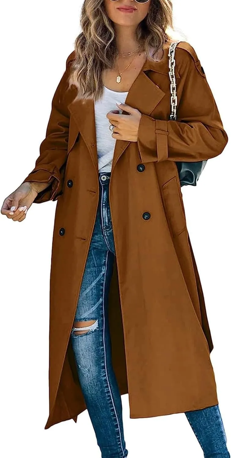 Classic Lapel Overcoat with Belt Midi Length Overcoat Overcoat Outerwear with Belt Pea Coats for Women Light Weight
