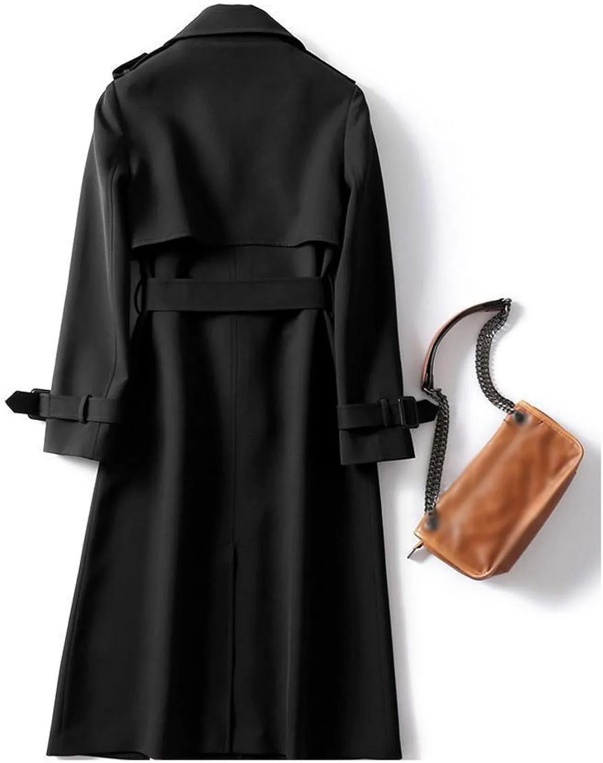 Classic Lapel Overcoat with Belt Midi Length Overcoat Overcoat Outerwear with Belt Pea Coats for Women Light Weight
