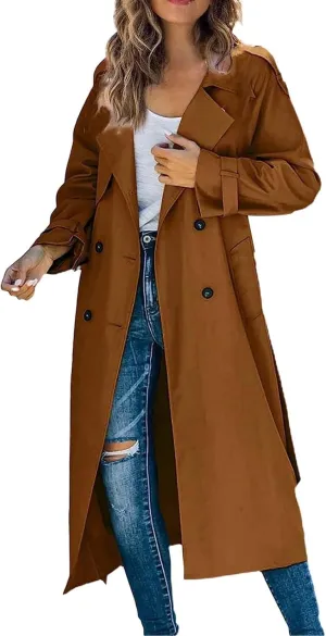 Classic Lapel Overcoat with Belt Midi Length Overcoat Overcoat Outerwear with Belt Pea Coats for Women Light Weight
