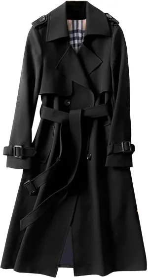 Classic Lapel Overcoat with Belt Midi Length Overcoat Overcoat Outerwear with Belt Pea Coats for Women Light Weight