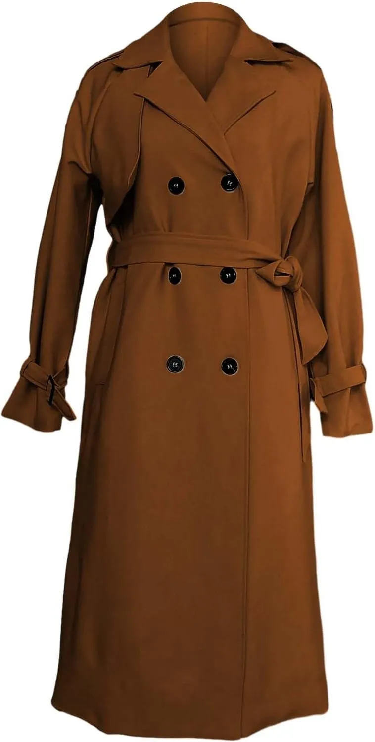 Classic Lapel Overcoat with Belt Midi Length Overcoat Overcoat Outerwear with Belt Pea Coats for Women Light Weight