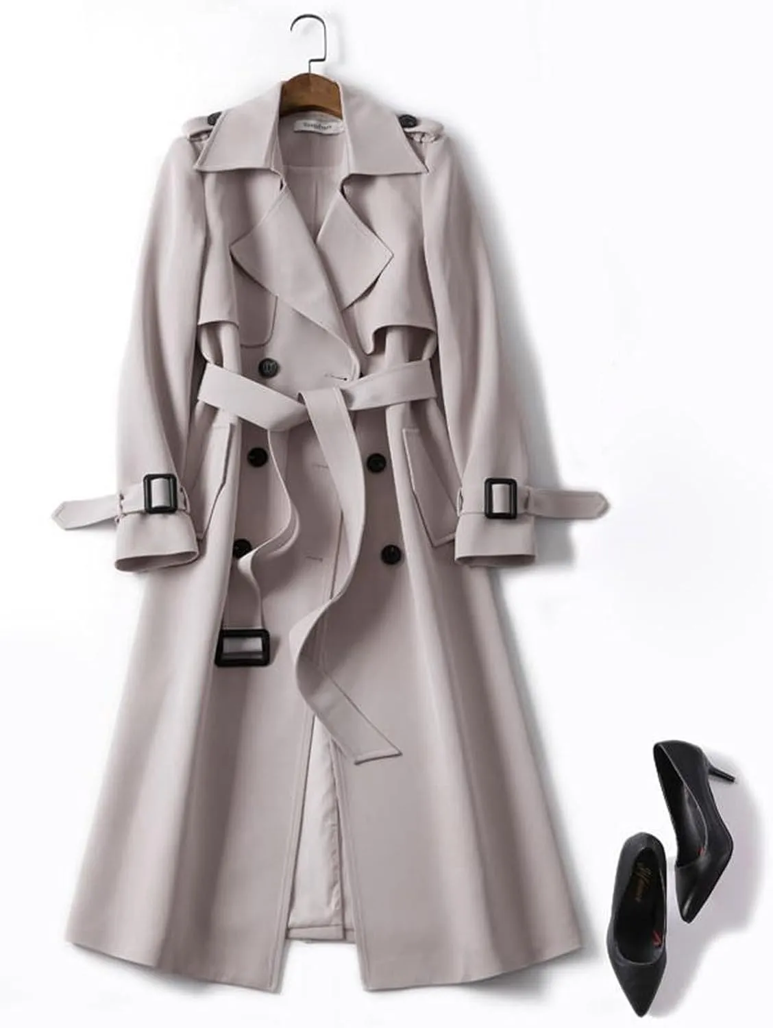 Classic Lapel Overcoat with Belt Midi Length Overcoat Overcoat Outerwear with Belt Pea Coats for Women Light Weight