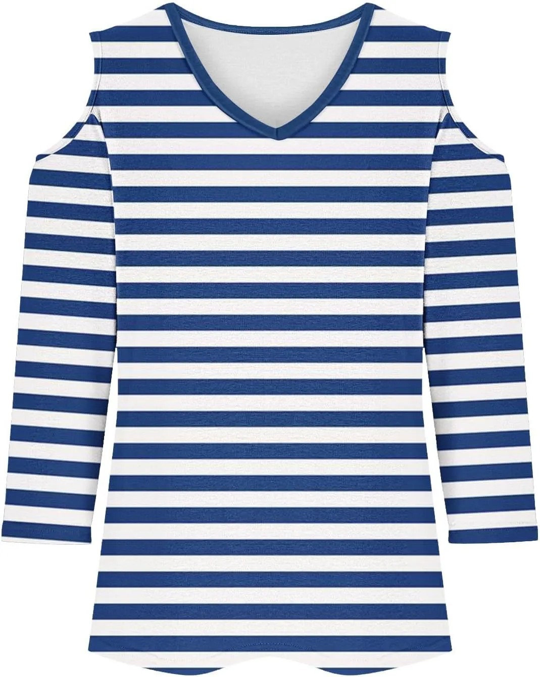 Cold Shoulder Tops for Women Summer Casual Off Shoulder Shirts Stripes Printed 3/4 Sleeve Tunics Loose Blouses
