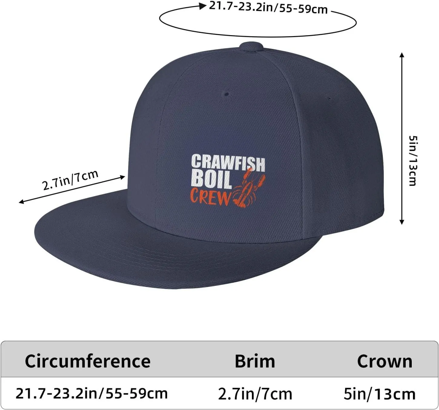 Crawfish Boil Crew Flat Brim Baseball Cap Polyester Snapback Hat for Outdoor Sports