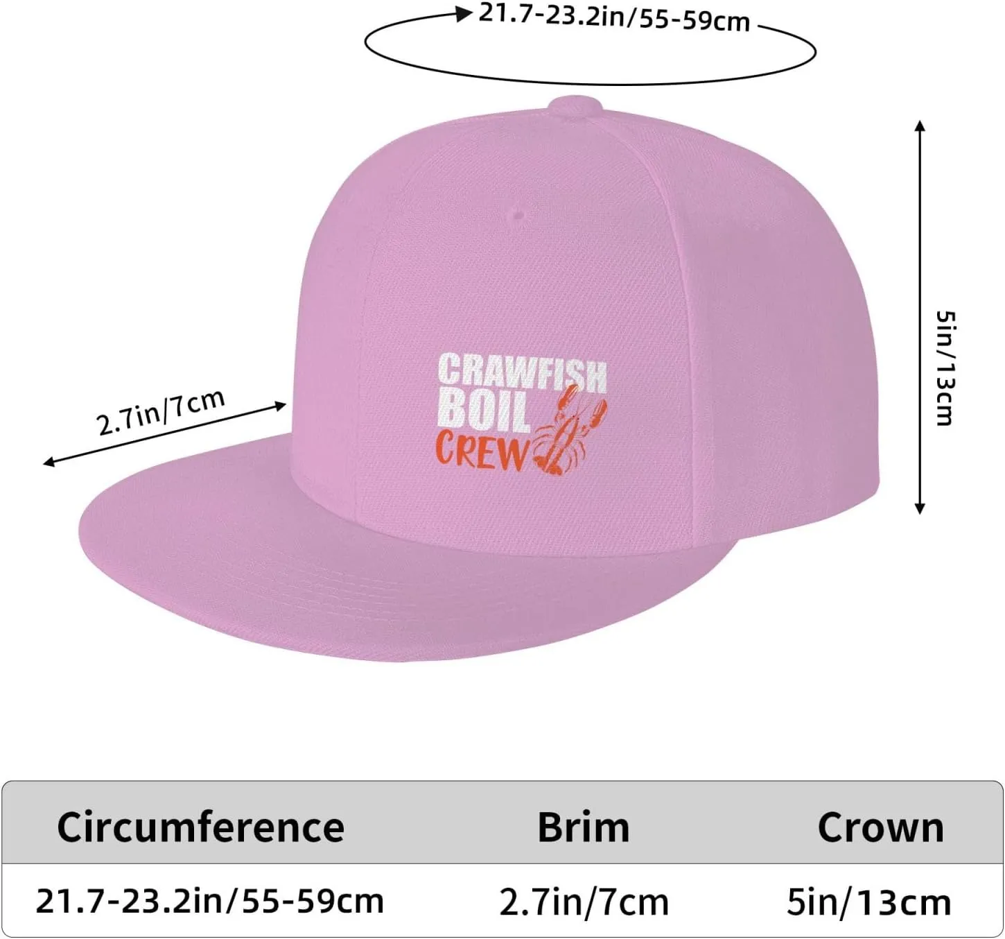 Crawfish Boil Crew Flat Brim Baseball Cap Polyester Snapback Hat for Outdoor Sports