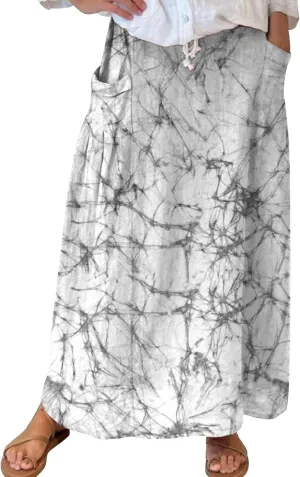 Elastic High Waist Floral Print Boho Maxi Skirt Women Tiered Pleated Flowy Long Summer Beach Skirt