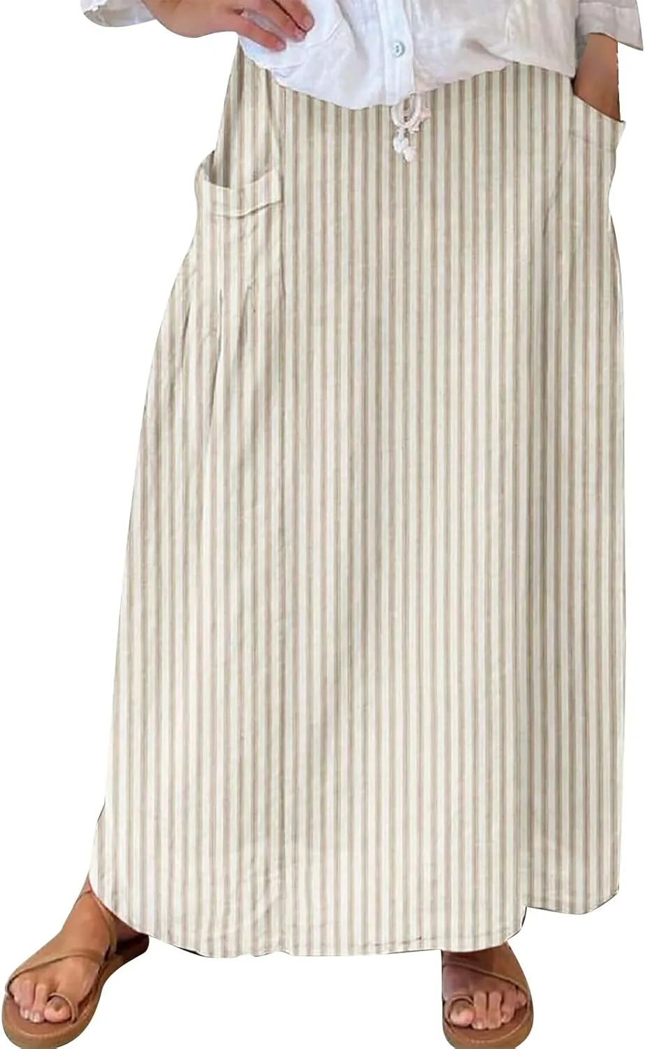 Elastic High Waist Flowy Maxi Skirts Women Boho Floral Summer Tiered Pleated A Line Long Skirt with Pockets Beach