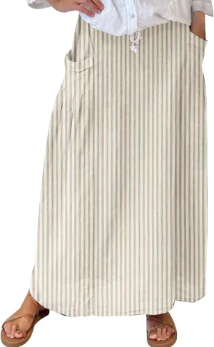 Elastic High Waist Flowy Maxi Skirts Women Boho Floral Summer Tiered Pleated A Line Long Skirt with Pockets Beach