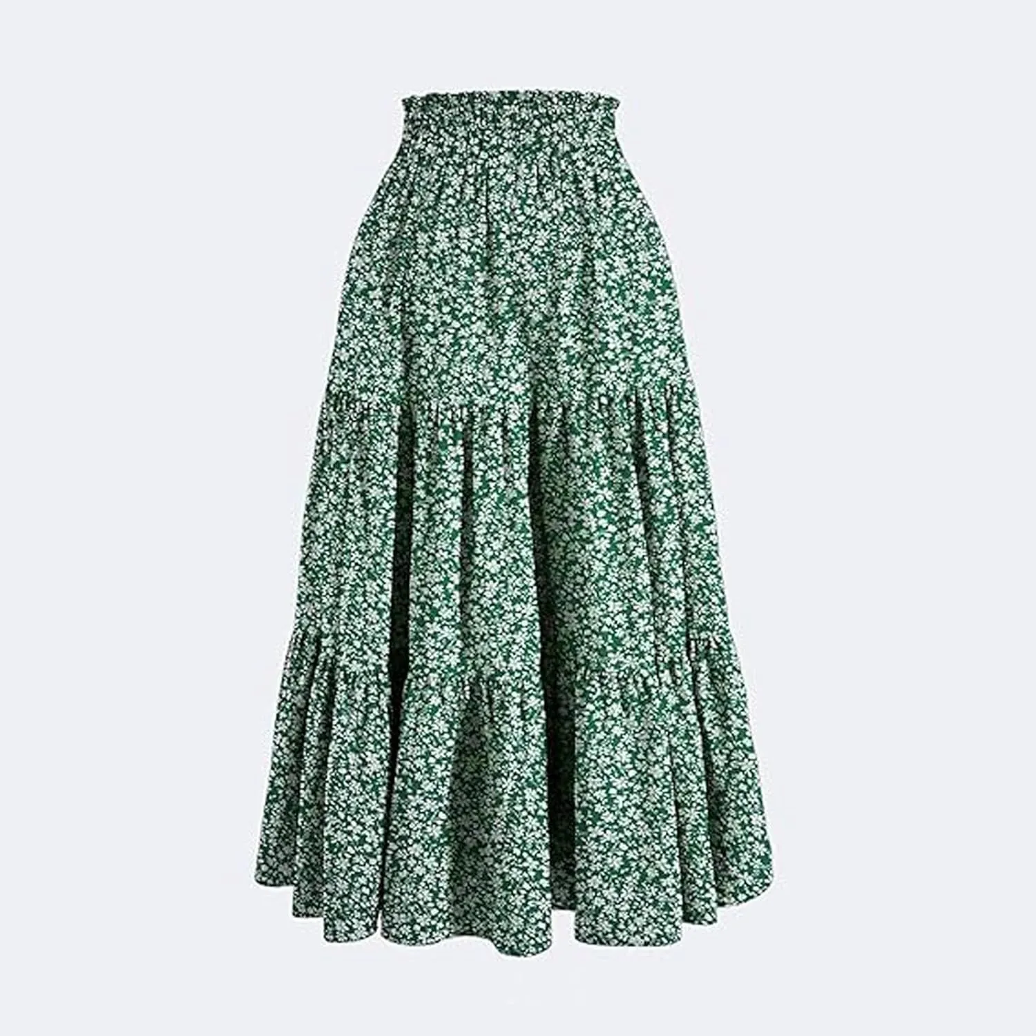 Elastic High Waist Flowy Maxi Skirts Women Boho Floral Tiered Pleated Summer Casual Long Beach Skirt