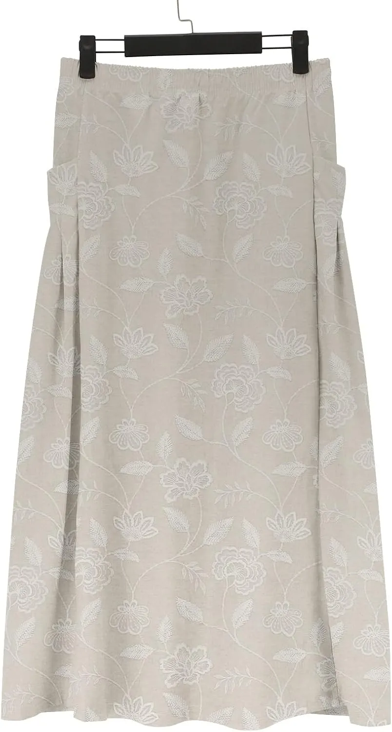 Elastic High Waist Flowy Maxi Skirts Women Boho Floral Tiered Pleated Summer Casual Long Beach Skirt