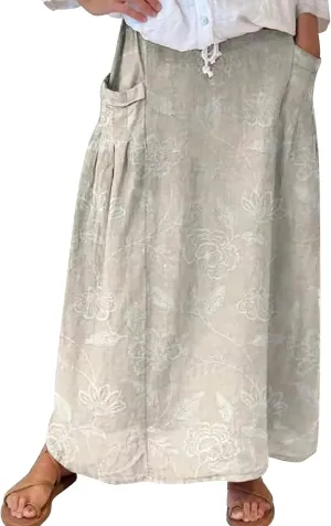 Elastic High Waist Flowy Maxi Skirts Women Boho Floral Tiered Pleated Summer Casual Long Beach Skirt