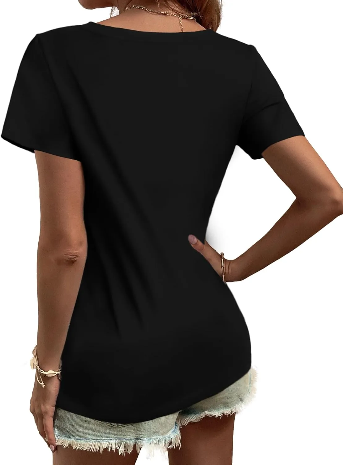 Elesomo Women Shirts V Neck Short/Long Sleeve Cotton Tops T-Shirt Basic Tees