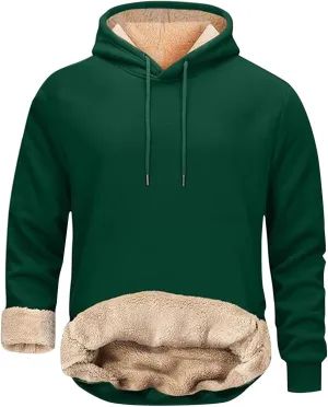 Fleece Lined Hoodies for Men Big Tall Hooded Sweatshirt Sherpa Lined Long Sleeve Pullover Tops Kanga Pocket Clothes