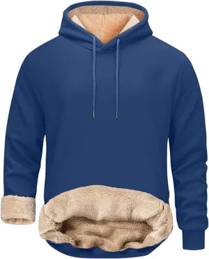 Fleece Lined Hoodies for Men Big Tall Hooded Sweatshirt Sherpa Lined Long Sleeve Pullover Tops Kanga Pocket Clothes