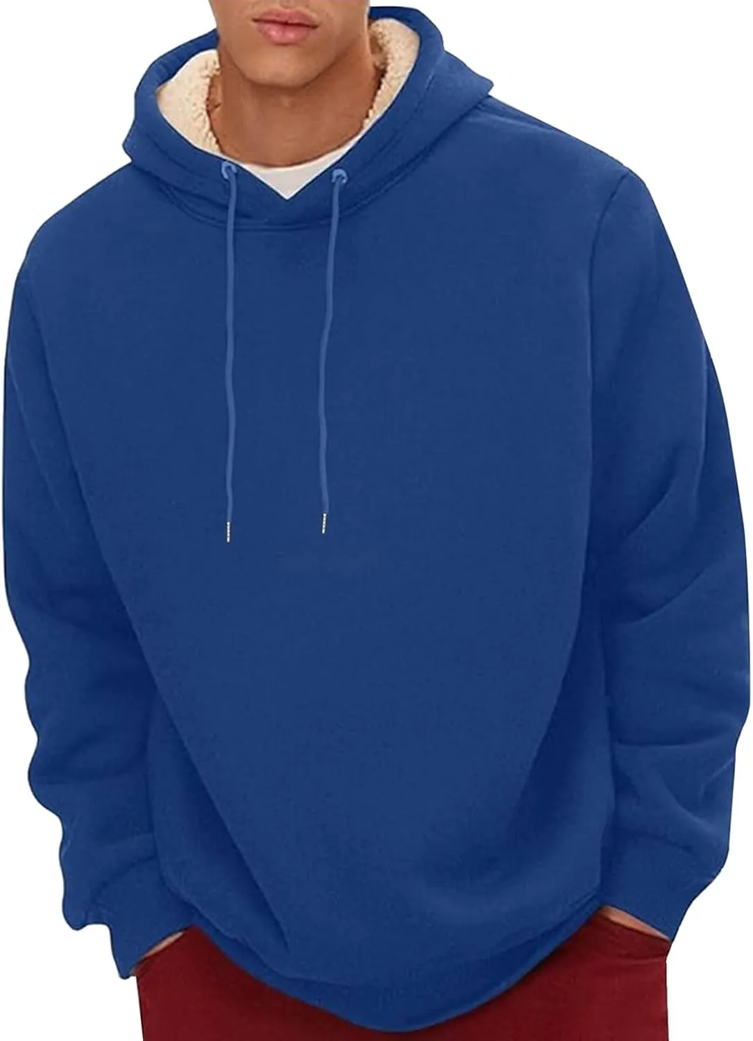 Fleece Lined Hoodies for Men Big Tall Hooded Sweatshirt Sherpa Lined Long Sleeve Pullover Tops Kanga Pocket Clothes