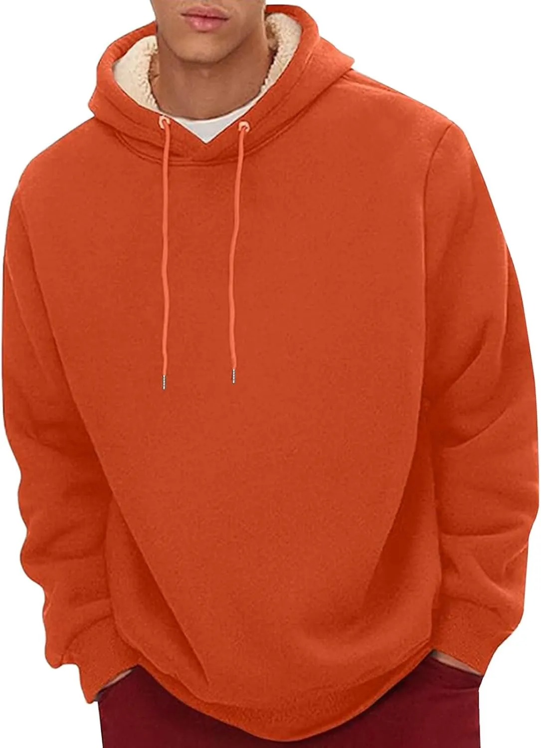 Fleece Lined Hoodies for Men Big Tall Hooded Sweatshirt Sherpa Lined Long Sleeve Pullover Tops Kanga Pocket Clothes