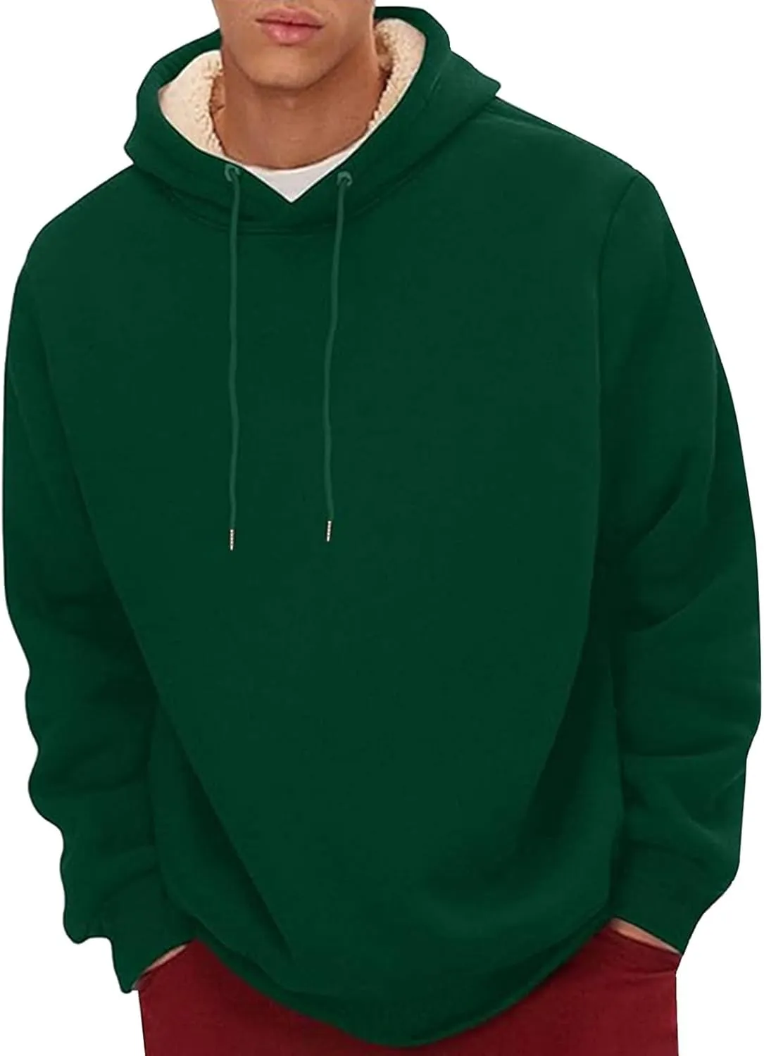 Fleece Lined Hoodies for Men Big Tall Hooded Sweatshirt Sherpa Lined Long Sleeve Pullover Tops Kanga Pocket Clothes