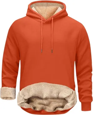 Fleece Lined Hoodies for Men Big Tall Hooded Sweatshirt Sherpa Lined Long Sleeve Pullover Tops Kanga Pocket Clothes