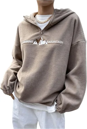 Floerns Women's Letter Embroidery Quarter Zip Oversized Sweatshirts Long Sleeve Fleece Hoodies