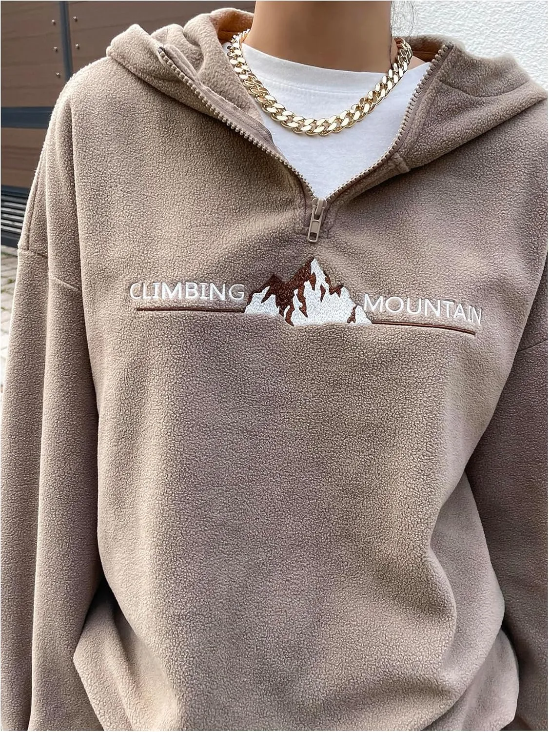 Floerns Women's Letter Embroidery Quarter Zip Oversized Sweatshirts Long Sleeve Fleece Hoodies