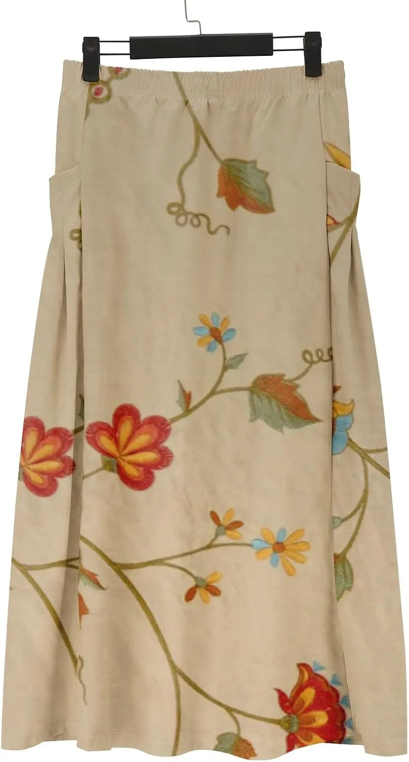Floral Print Boho Maxi Skirt Women Elastic High Waist Tiered Pleated Flowy Long Summer Beach Skirt