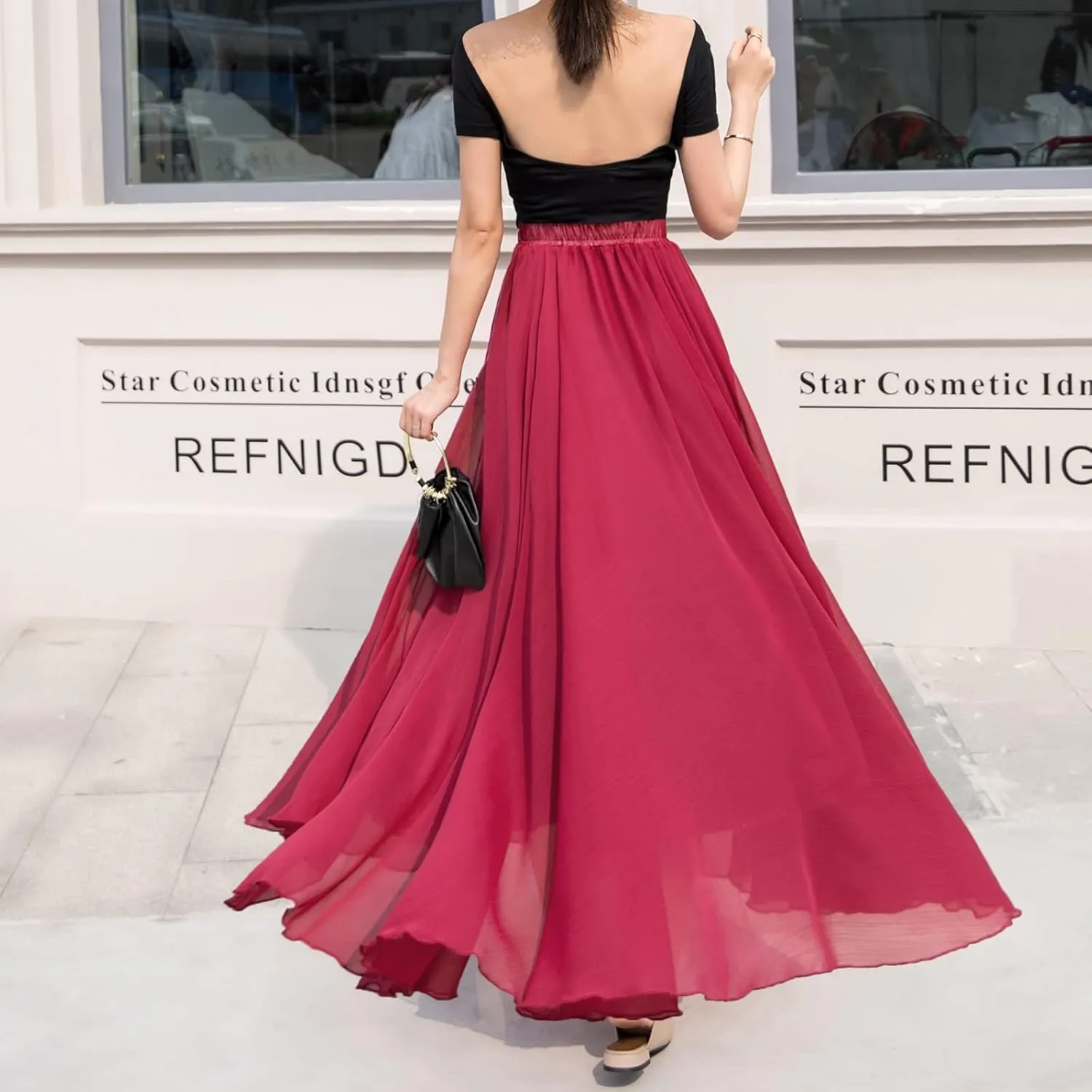 Flowy Long Maxi Skirts Women Boho Floral Elastic High Waist Tiered Pleated Summer Casual Beach Skirt