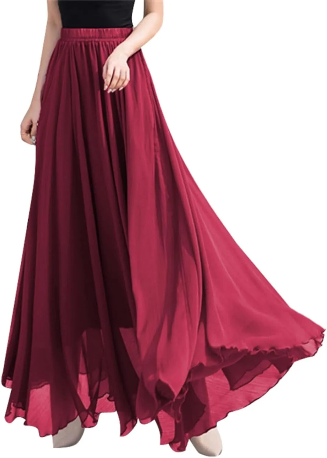 Flowy Long Maxi Skirts Women Boho Floral Elastic High Waist Tiered Pleated Summer Casual Beach Skirt