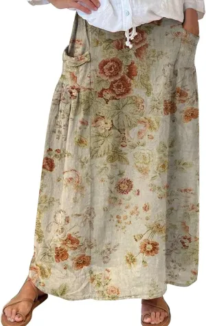 Flowy Long Maxi Skirts Women Boho Floral Elastic High Waist Tiered Pleated Summer Casual Beach Skirt