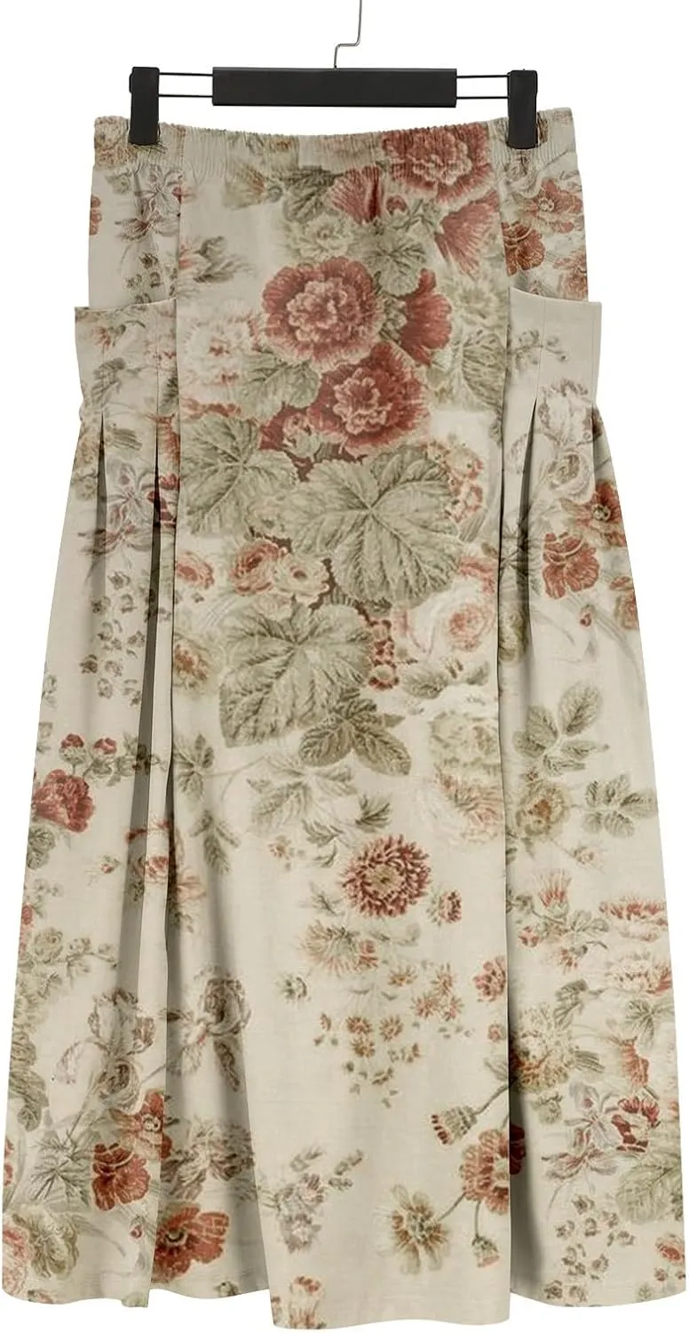 Flowy Long Maxi Skirts Women Boho Floral Elastic High Waist Tiered Pleated Summer Casual Beach Skirt