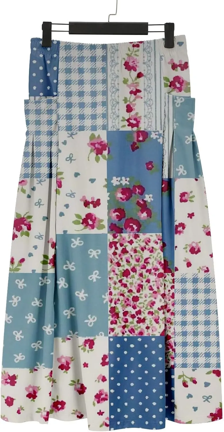 Flowy Long Maxi Skirts Women Boho Floral Elastic High Waist Tiered Pleated Summer Casual Beach Skirt