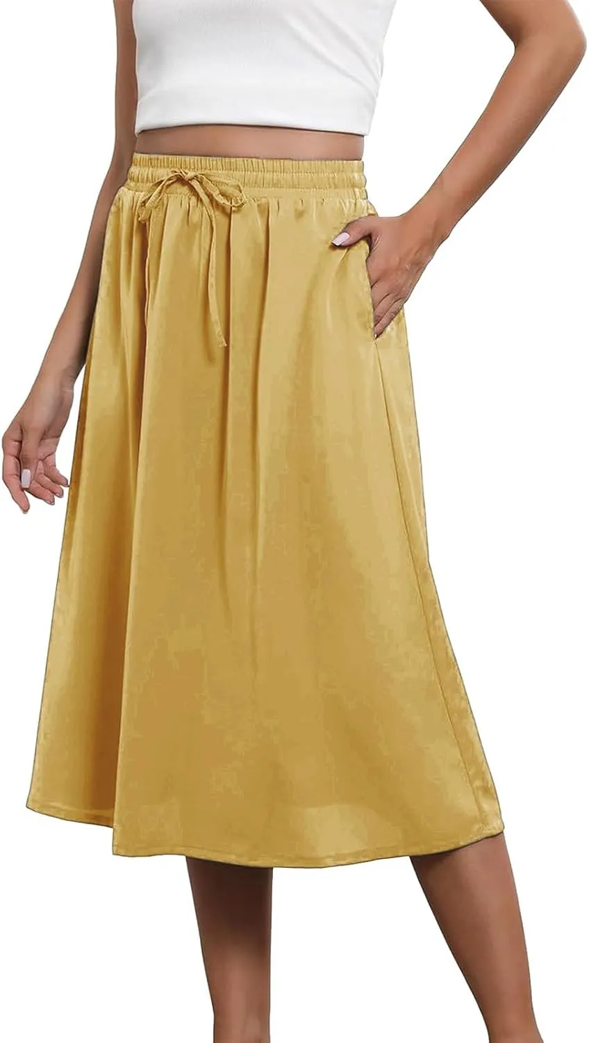 Flowy Long Skirts for Women Boho Floral Elastic High Waisted Tiered Pleated Summer Beach Vacation A Line Maxi Skirt