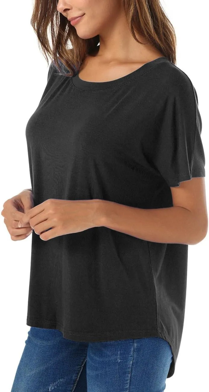 Herou Casual Summer Short Sleeve High Low Loose T Shirt Basic Tees Tops for Women
