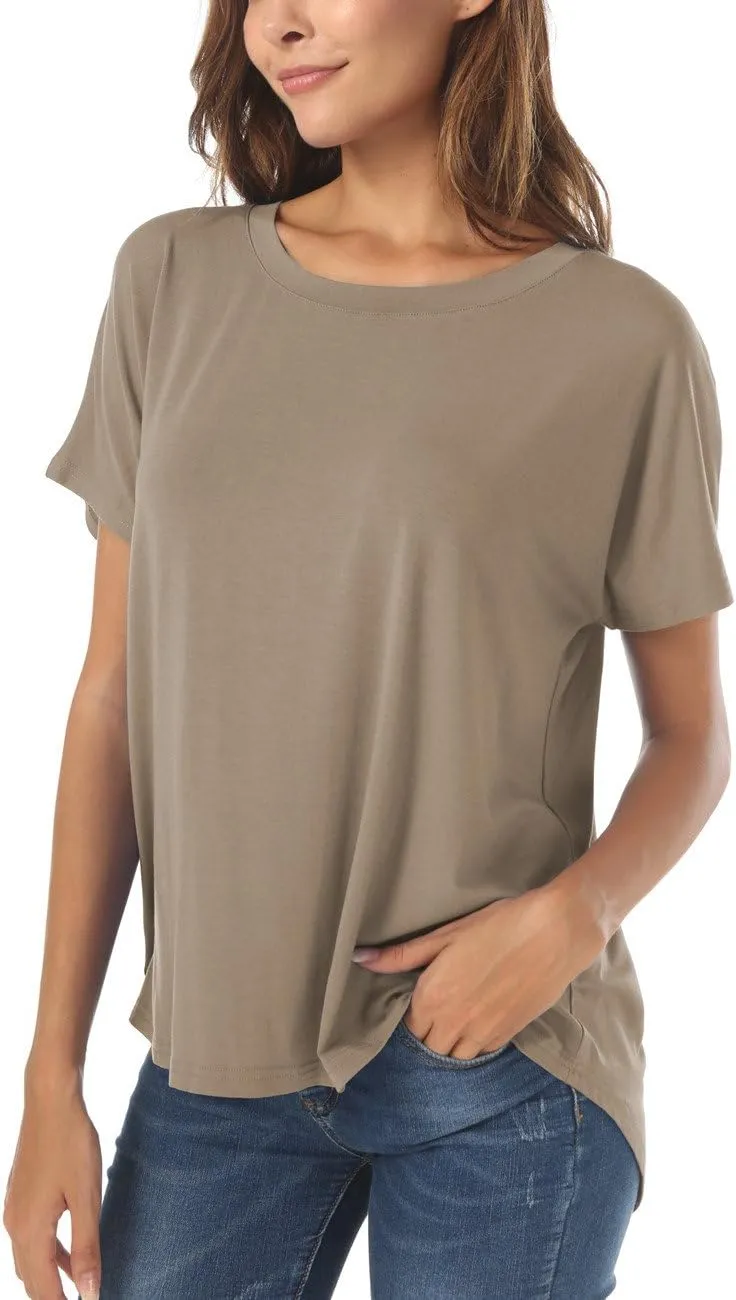 Herou Casual Summer Short Sleeve High Low Loose T Shirt Basic Tees Tops for Women