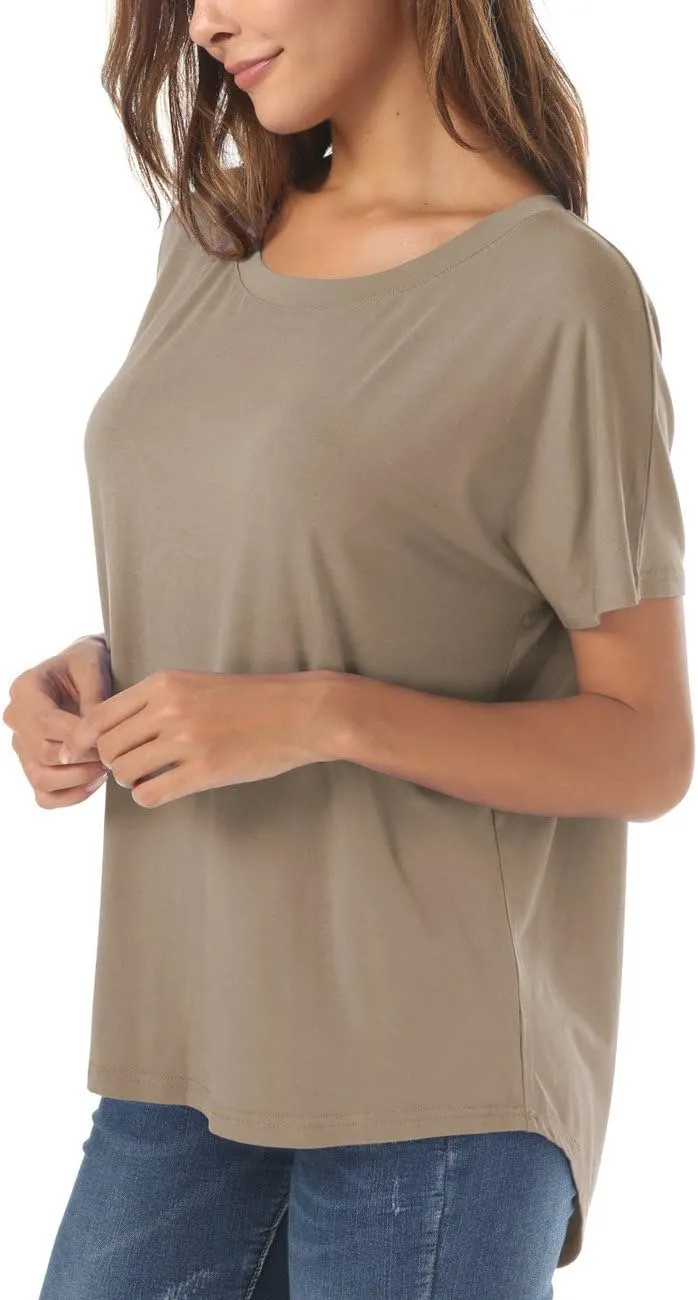 Herou Casual Summer Short Sleeve High Low Loose T Shirt Basic Tees Tops for Women