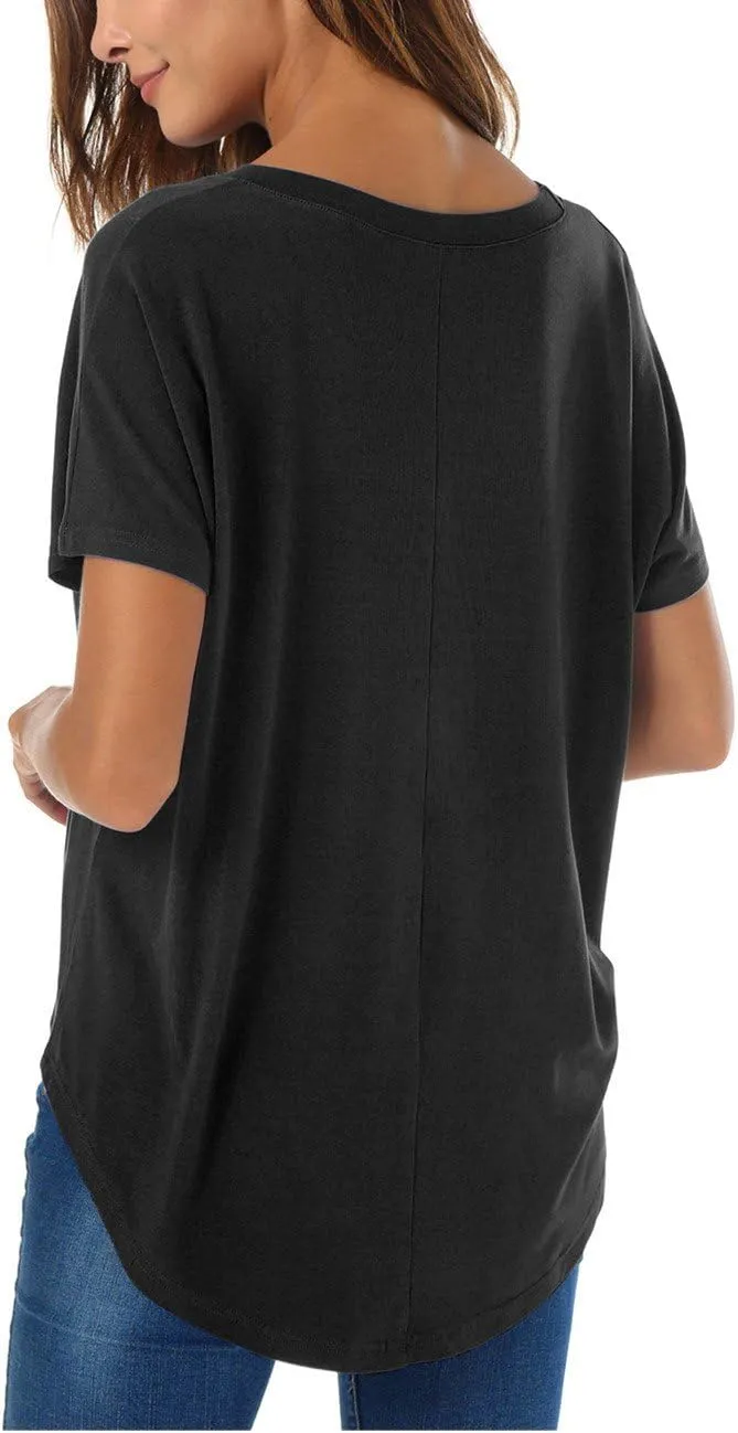 Herou Casual Summer Short Sleeve High Low Loose T Shirt Basic Tees Tops for Women