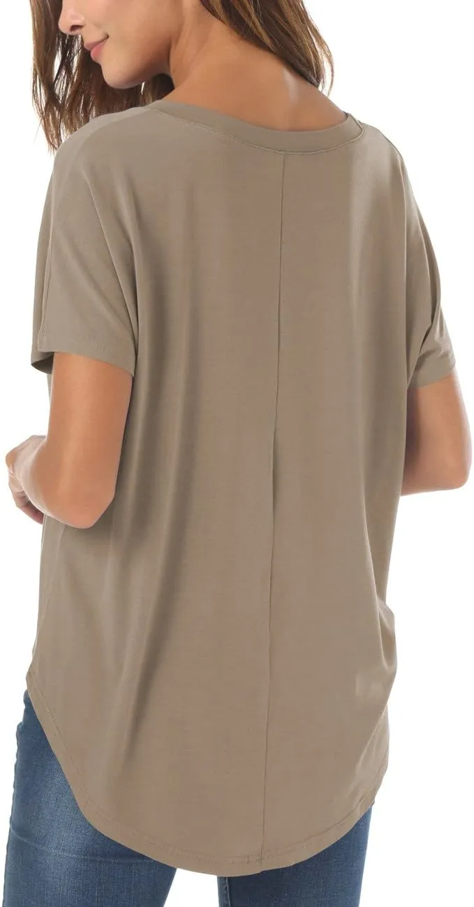 Herou Casual Summer Short Sleeve High Low Loose T Shirt Basic Tees Tops for Women
