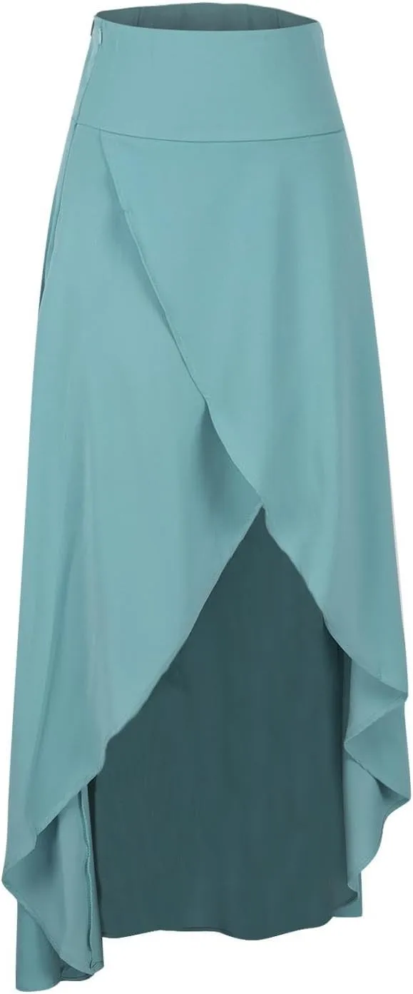 High Waist Wrap Skirt for Women Flowy Skirts Trendy Summer Ruffle High Low Maxi Skirt with Slit Boho Beach Skirts