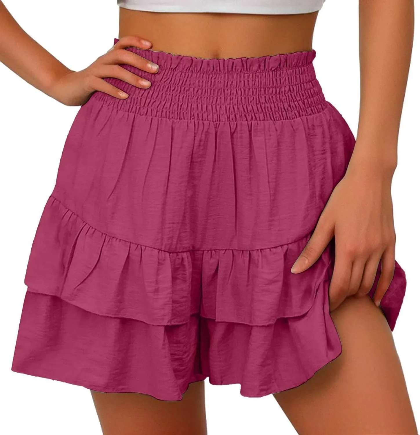 High Waisted Ruffle Shorts for Women Pleated Hem Casual Athletic Culottes Bermuda Shorts 2024 Summer Trendy Clothes