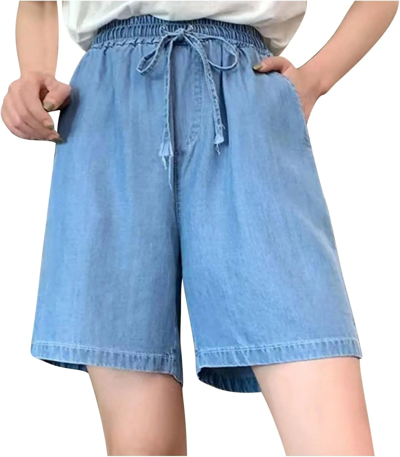 hlysgo Womens Boyfriend Jean Shorts 2025 Summer Casual Loose Fit Denim Shorts High Waisted Drawstring Going Out Short Jeans
