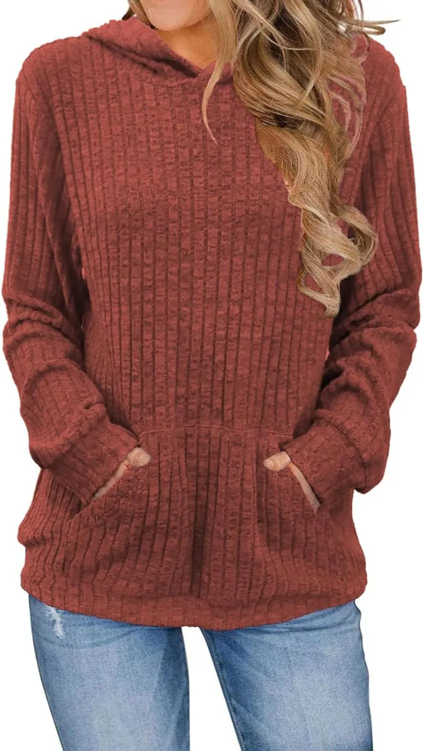 Hoodies for Women Long Sleeve Sweatshirts Fall Pullover Sweatshirts Casual Loose Blouses Tunic with Kangaroo Pockets
