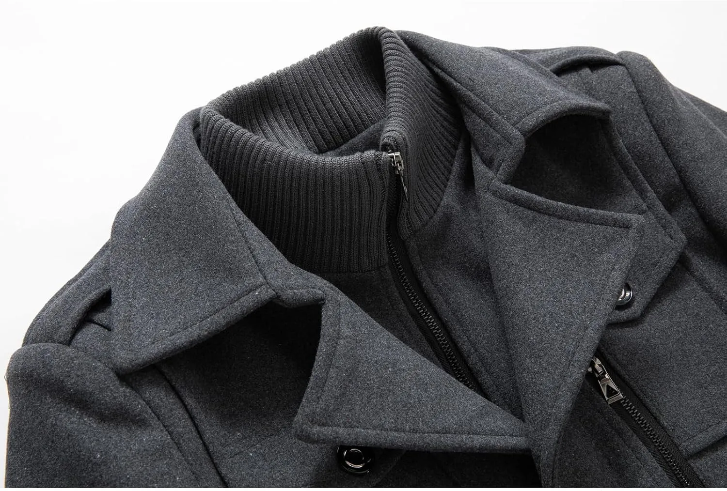 INVACHI Men's Wool Blend Coat Warm Winter Trench Coat with Detachable Soft Scarf Single Breasted Pea Coat
