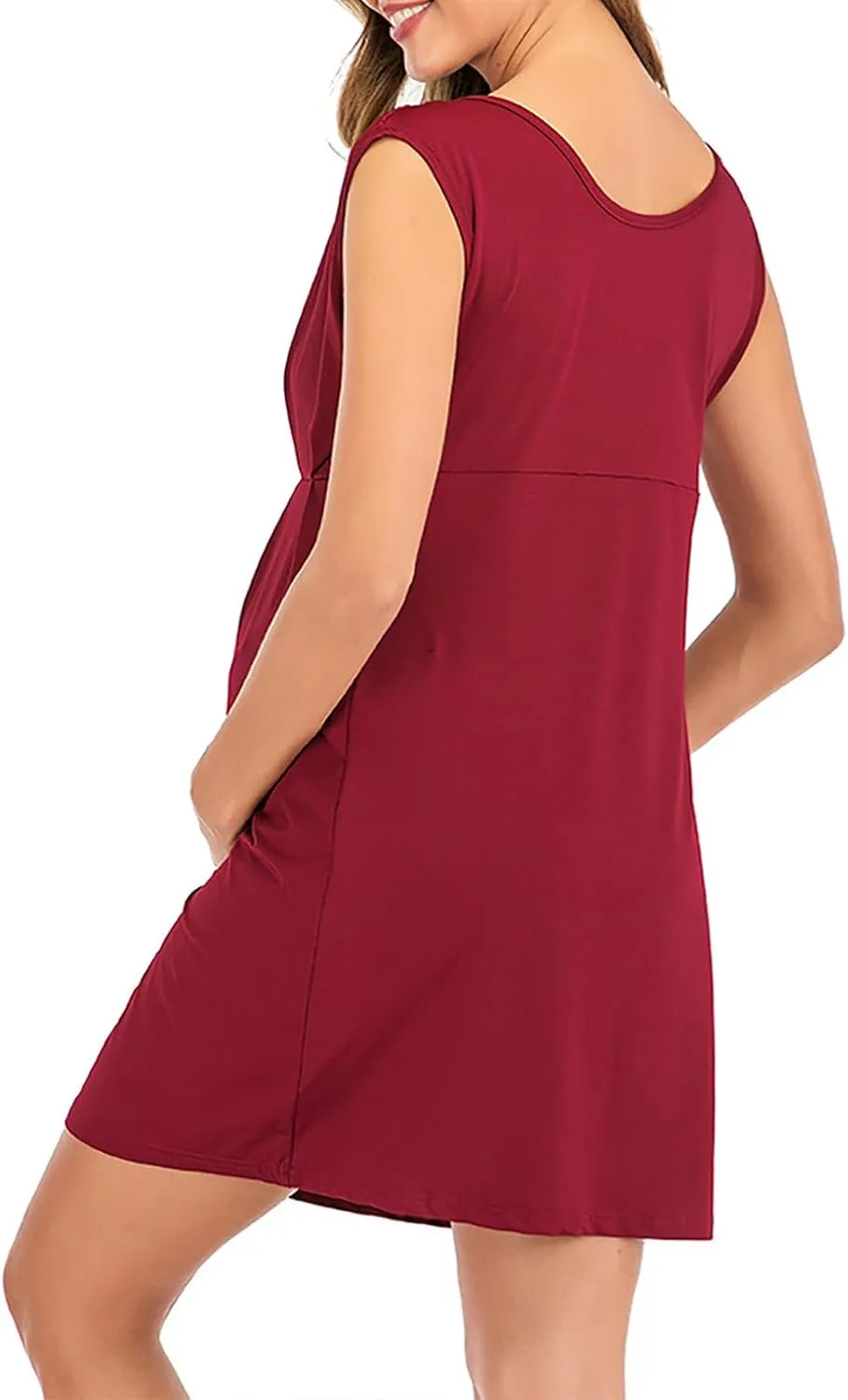 JOAU Women's Maternity Round Neck Sleeveless Mini Tank Dress Casual High Waist Flared A Line Solid Pleated Short Dresses