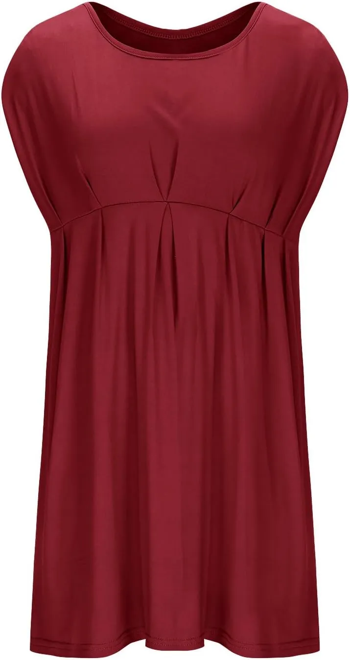 JOAU Women's Maternity Round Neck Sleeveless Mini Tank Dress Casual High Waist Flared A Line Solid Pleated Short Dresses