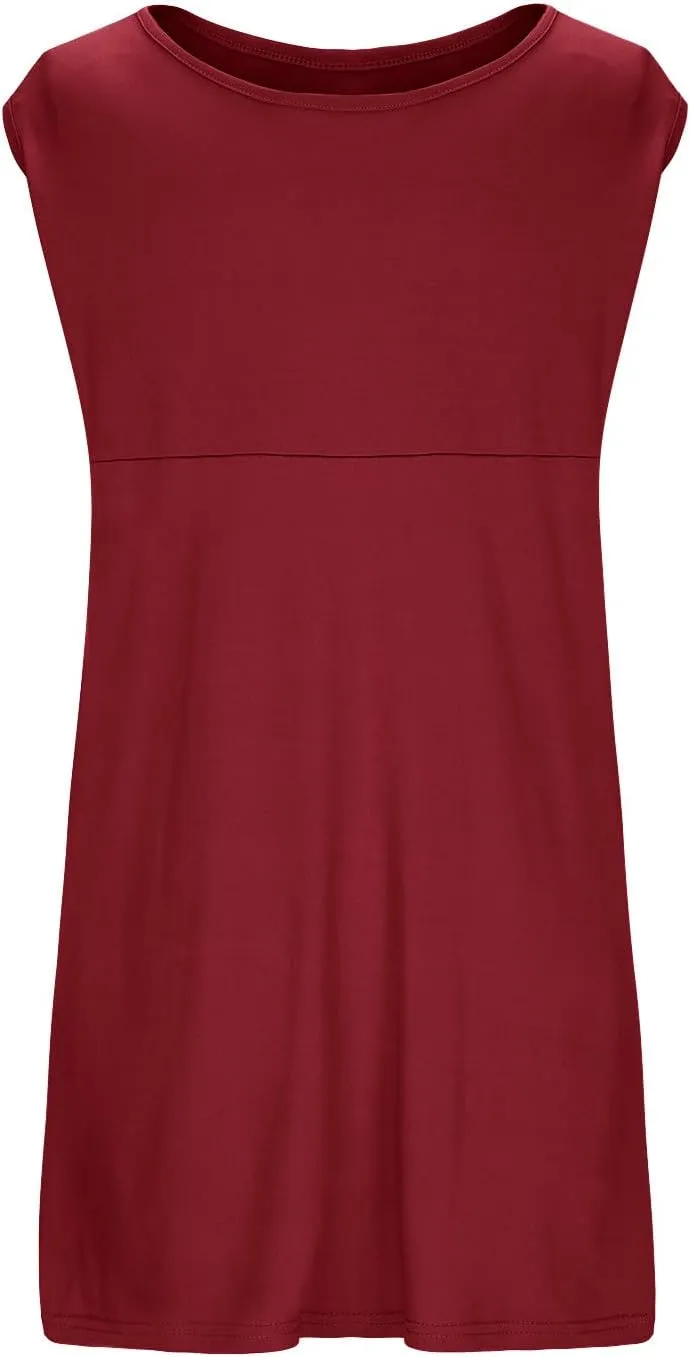 JOAU Women's Maternity Round Neck Sleeveless Mini Tank Dress Casual High Waist Flared A Line Solid Pleated Short Dresses