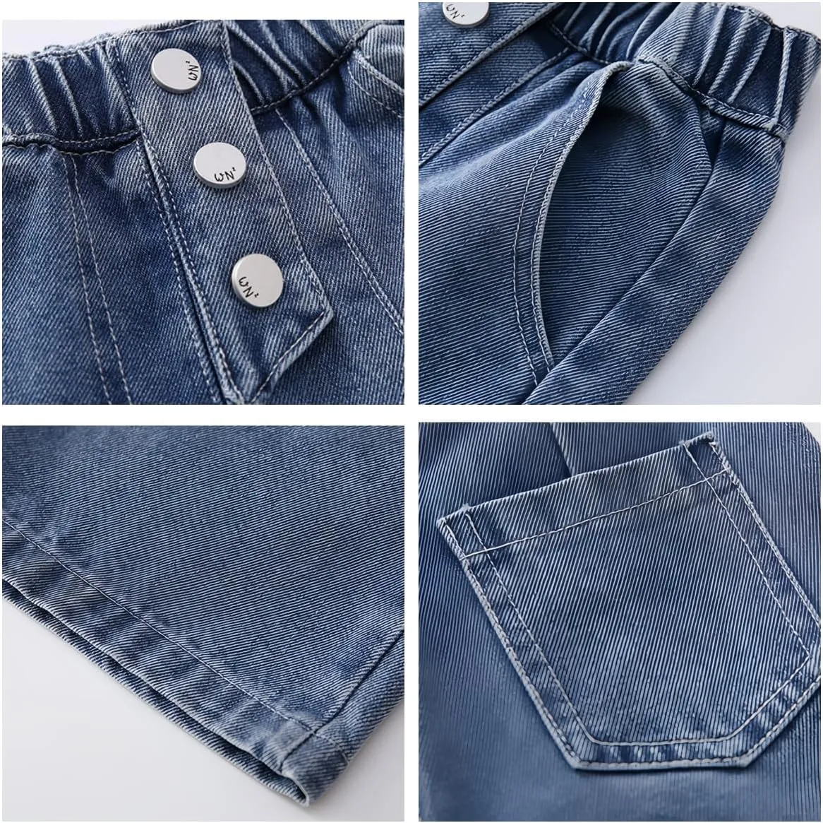 Kids Girls Jeans Washed Elastic Waist Baggy Wide Leg Jeans Size 4-14 Years