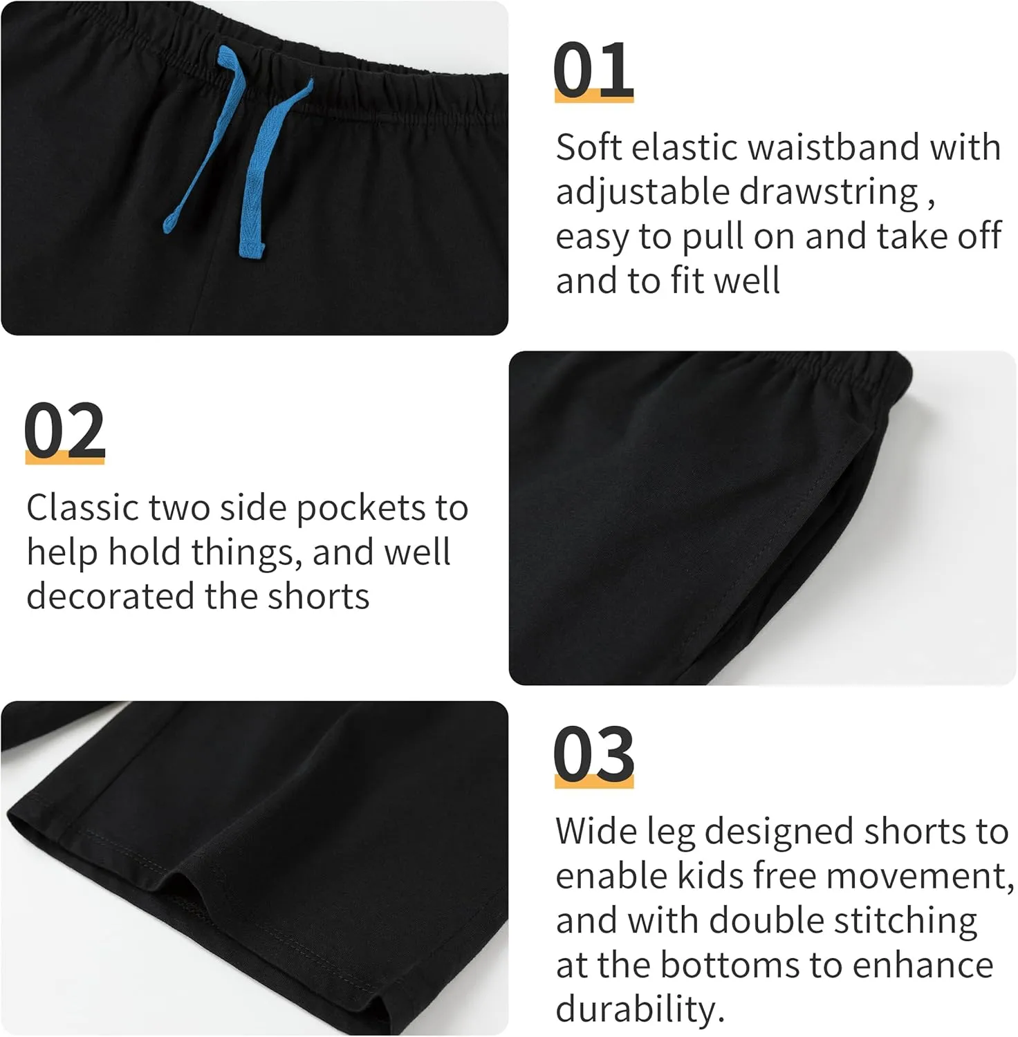 Kids Unisex 100% Cotton Casual Pull On Shorts for Boys and Girls 4-12 Years